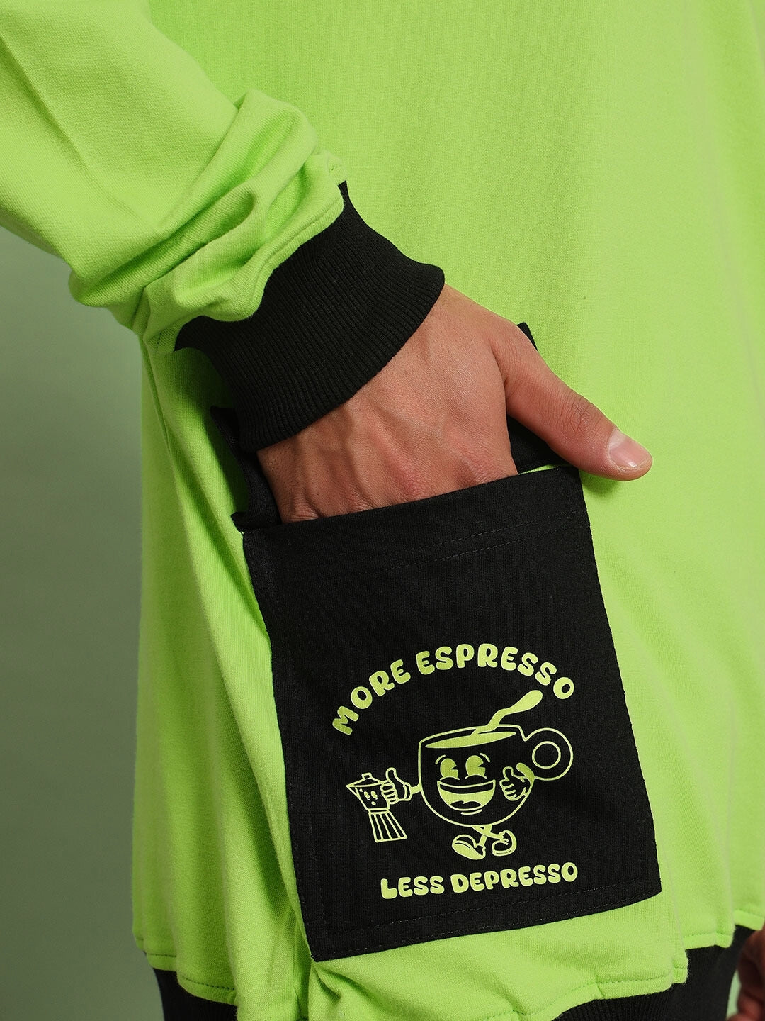 ESPRESSO OVERSIZED SWEATSHIRT (NEON GREEN-BLACK)