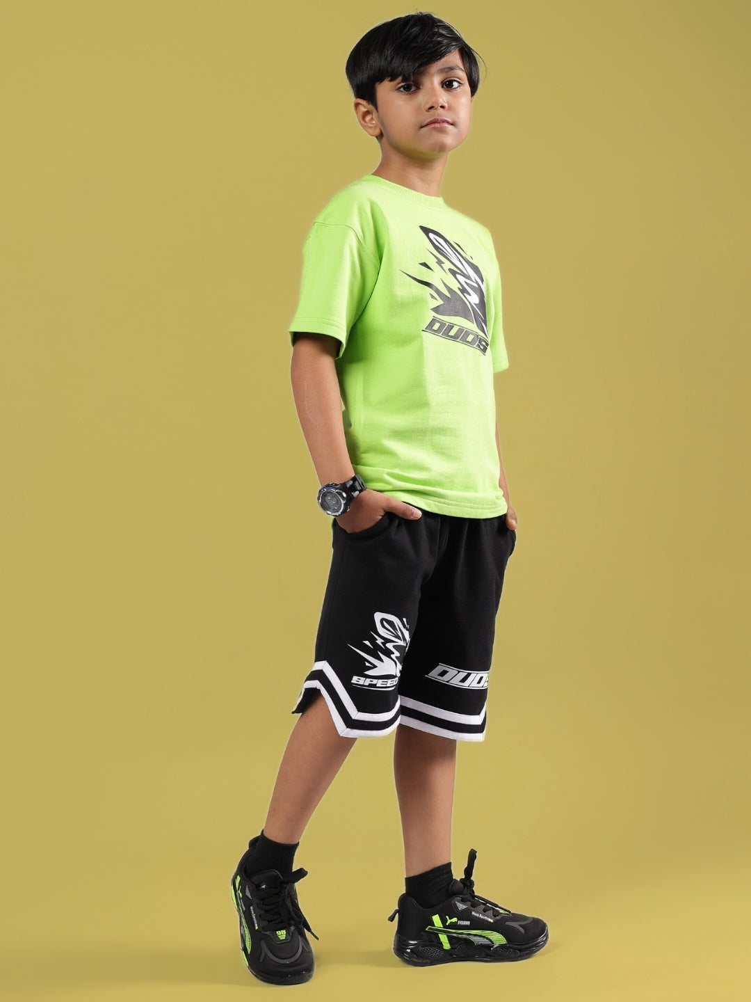 MUFFIN CO-ORD FOR BOYS & GIRLS (NEON GREEN-BLACK)