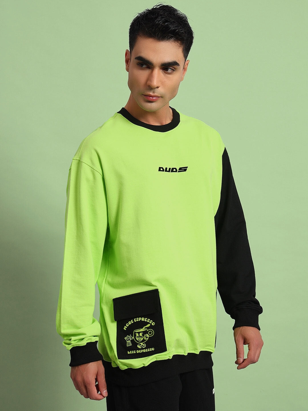 ESPRESSO OVERSIZED SWEATSHIRT (NEON GREEN-BLACK)