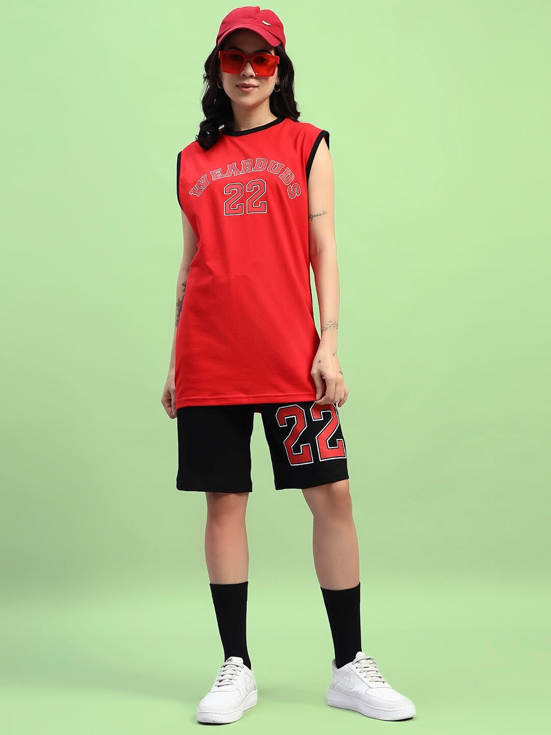 WOMEN'S AMIGA GYM CO-ORD SET (RED-BLACK)