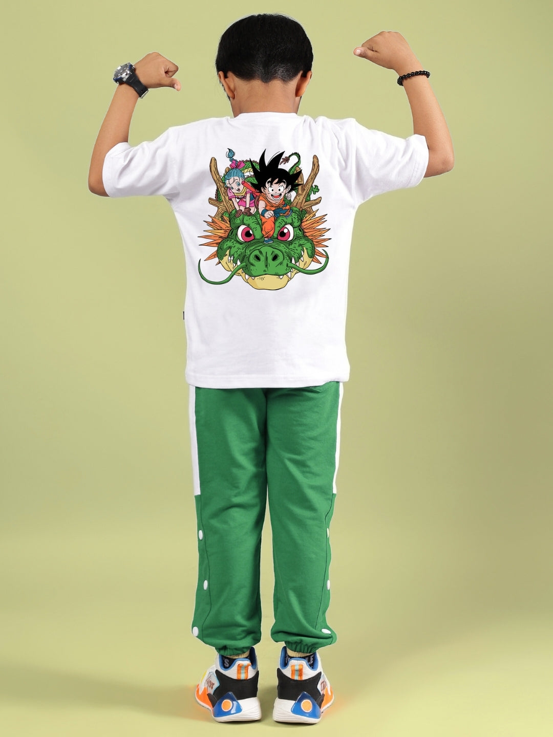 GOKU AND BULMA PRINTED CO-ORD FOR BOYS & GIRLS (WHITE-GREEN)