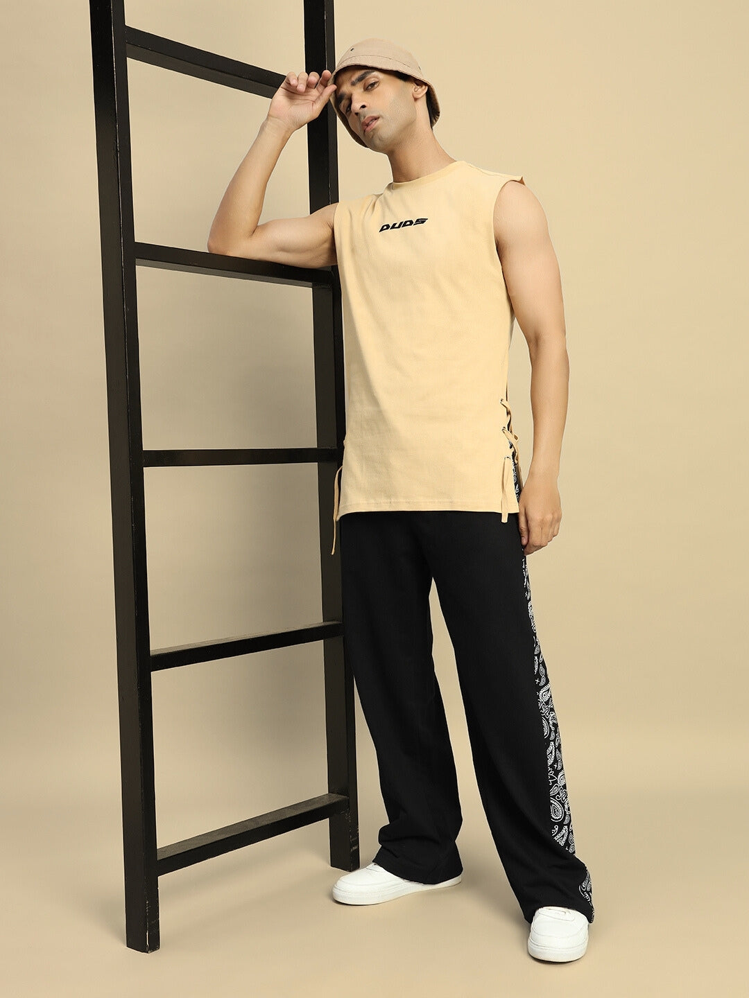 Vertex Relaxed Fit Sleeveless T-Shirt (Beige)