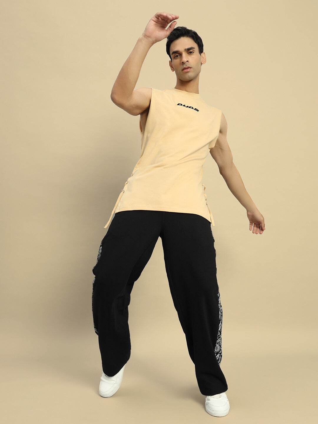 Vertex Relaxed Fit Sleeveless T-Shirt (Beige)