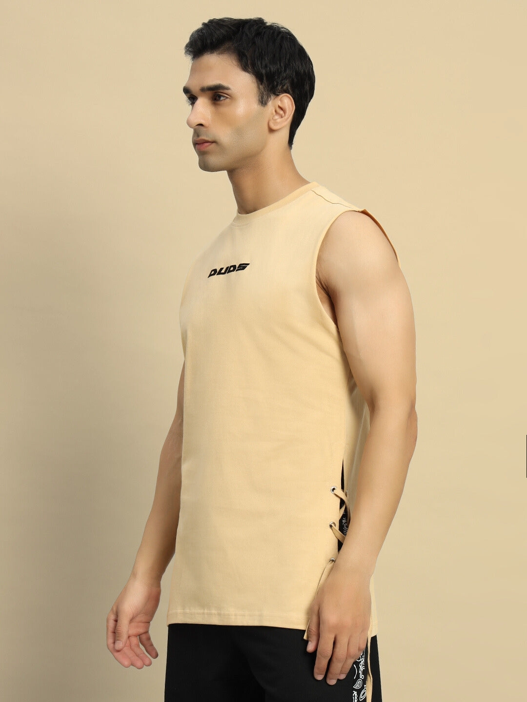 Vertex Relaxed Fit Sleeveless T-Shirt (Beige)
