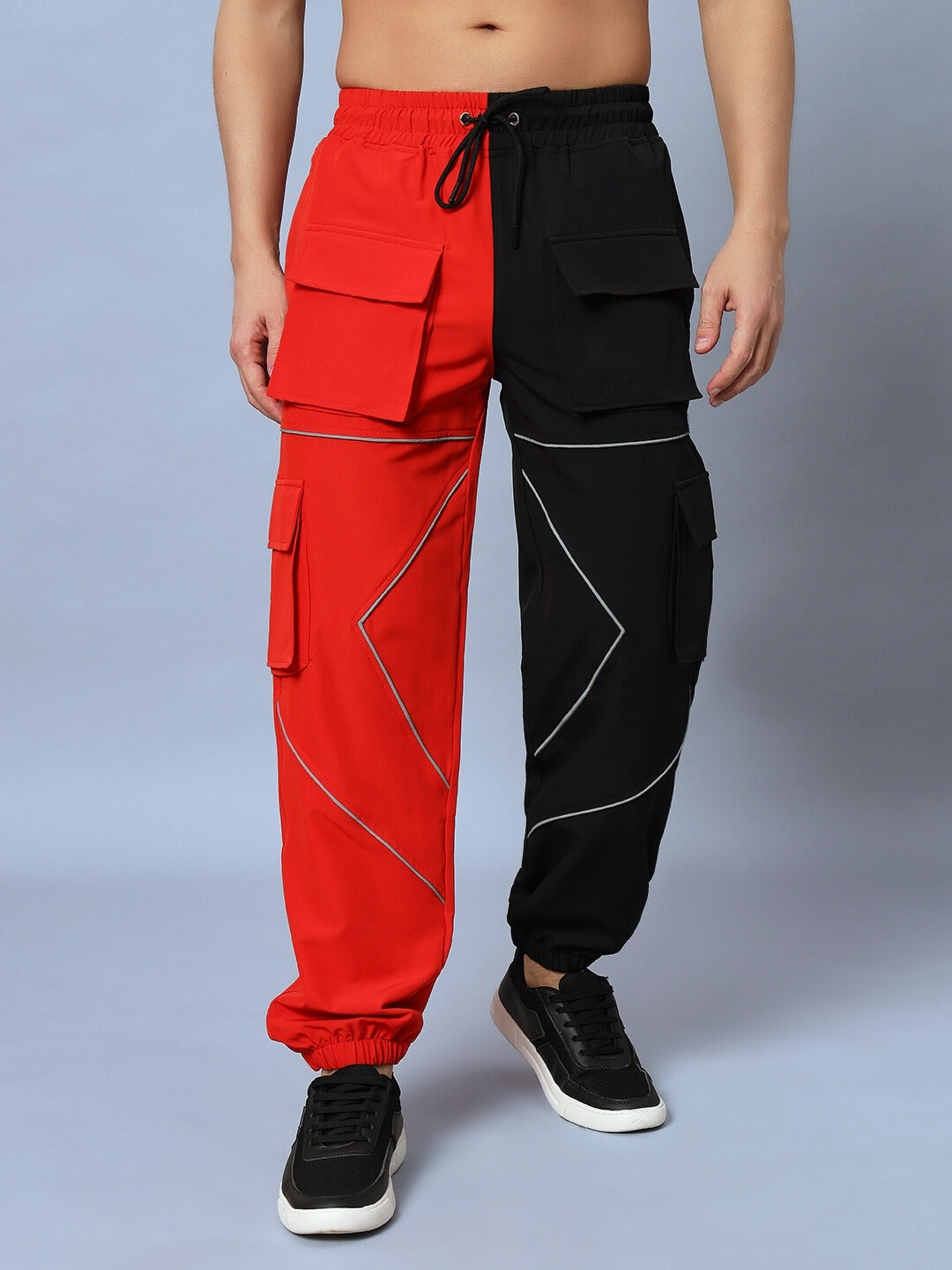 FRONTLINE REFLECTOR PARACHUTE CARGO PANTS (RED-BLACK)