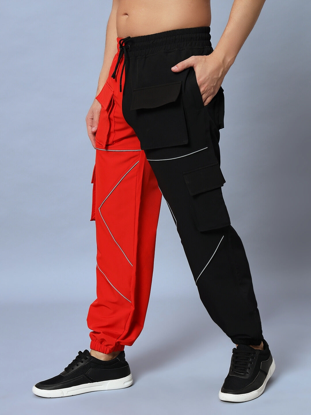 FRONTLINE REFLECTOR PARACHUTE CARGO PANTS (RED-BLACK)