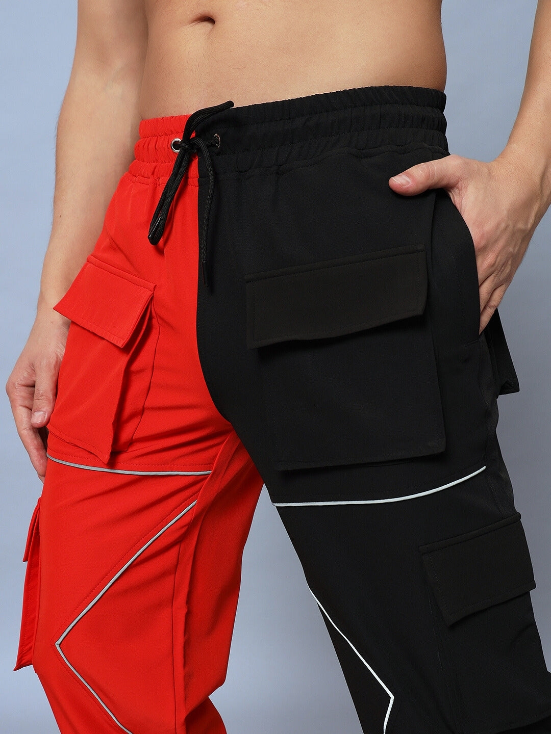 FRONTLINE REFLECTOR PARACHUTE CARGO PANTS (RED-BLACK)