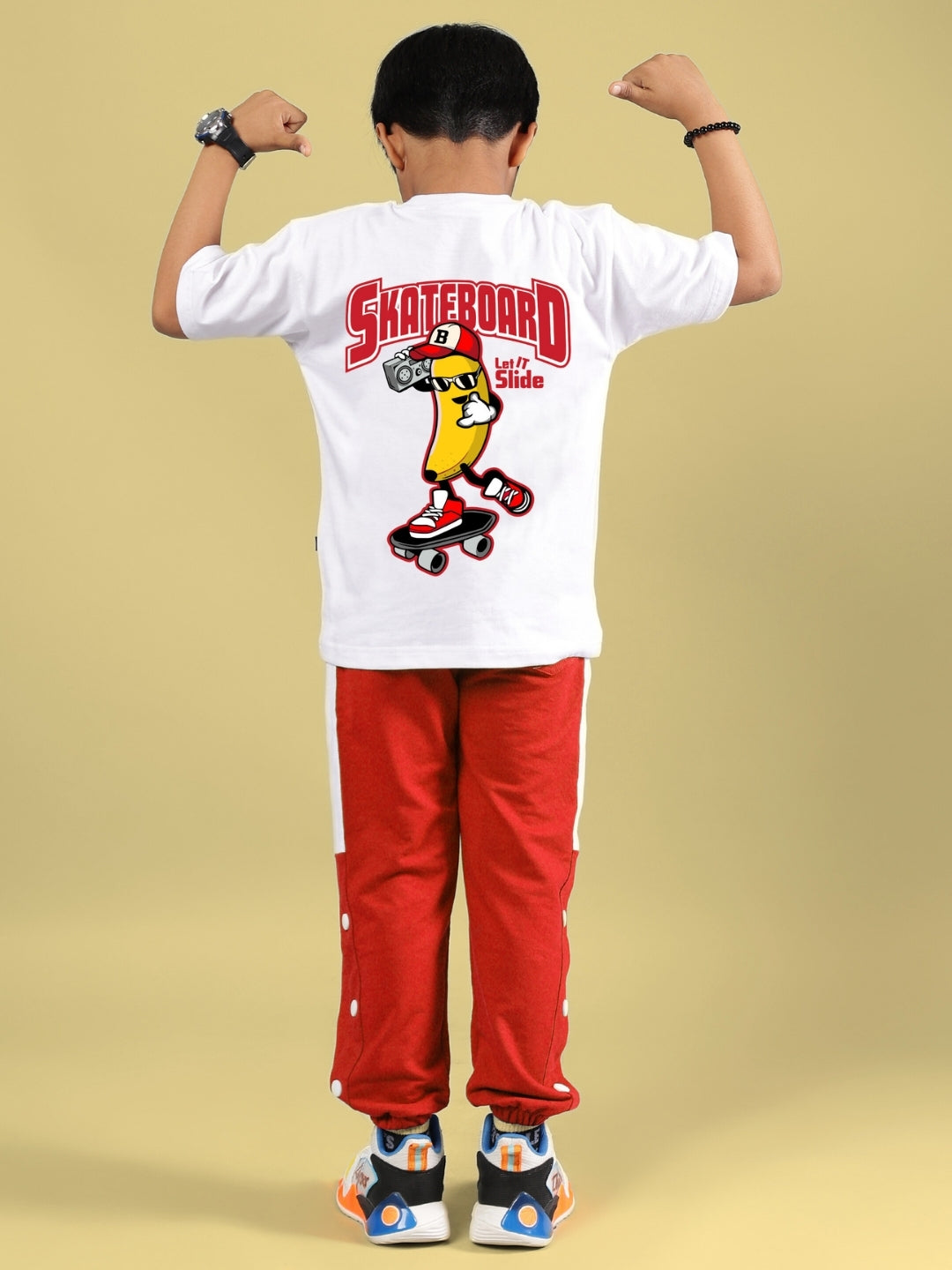 SKATER BANANA CO-ORD FOR BOYS & GIRLS (WHITE-RED)