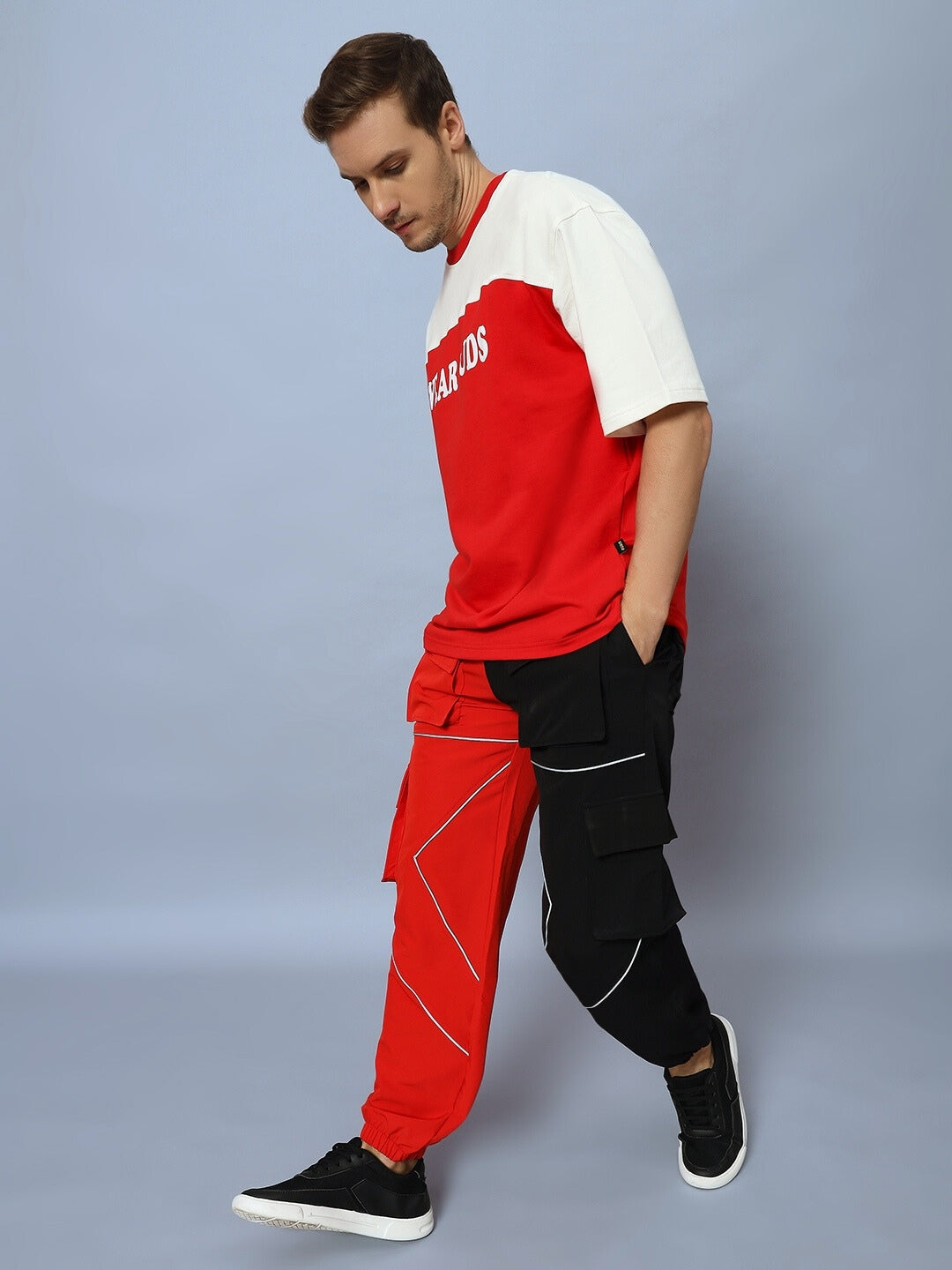 FRONTLINE REFLECTOR PARACHUTE CARGO PANTS (RED-BLACK)