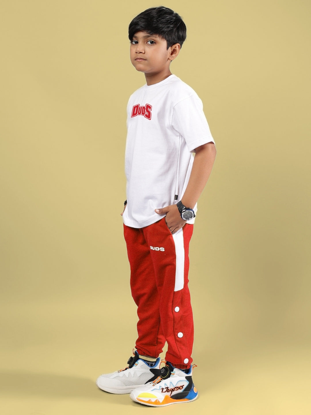 SKATER BANANA CO-ORD FOR BOYS & GIRLS (WHITE-RED)