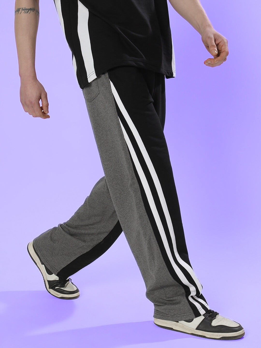 SKATER KOREAN BAGGY JOGGERS (BLACK GREY)