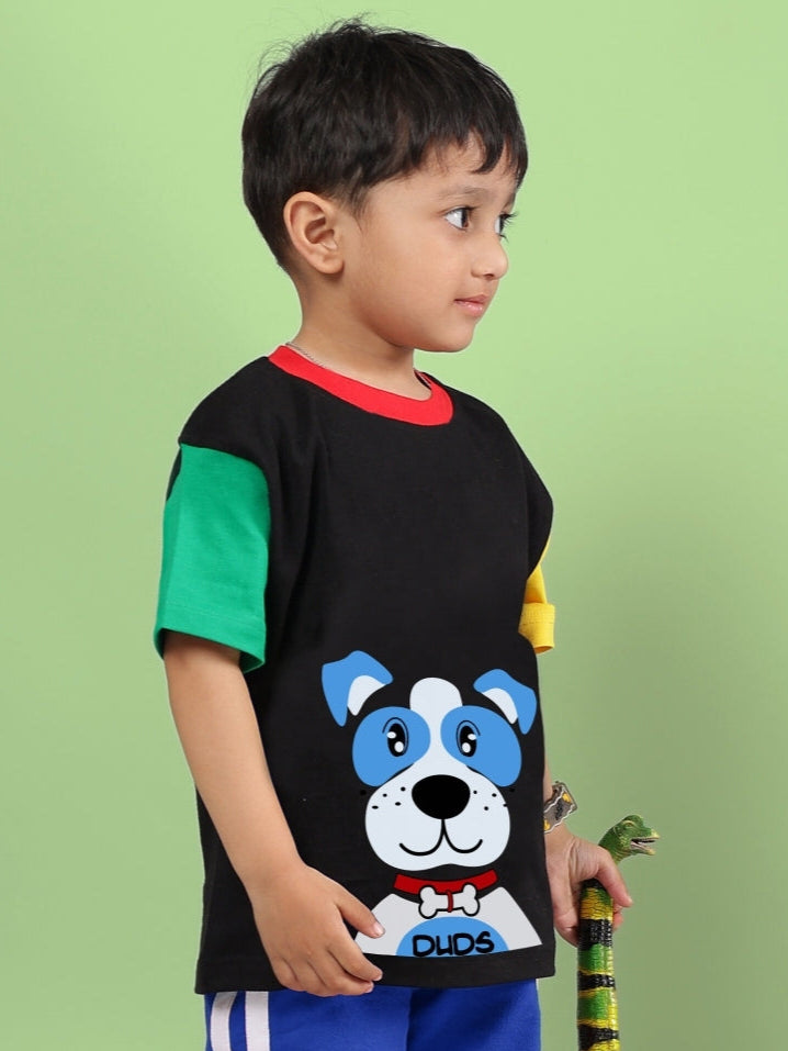 PUPPY DOG PRINTRD T-SHIRT FOR BOYS & GIRLS (BLACK)