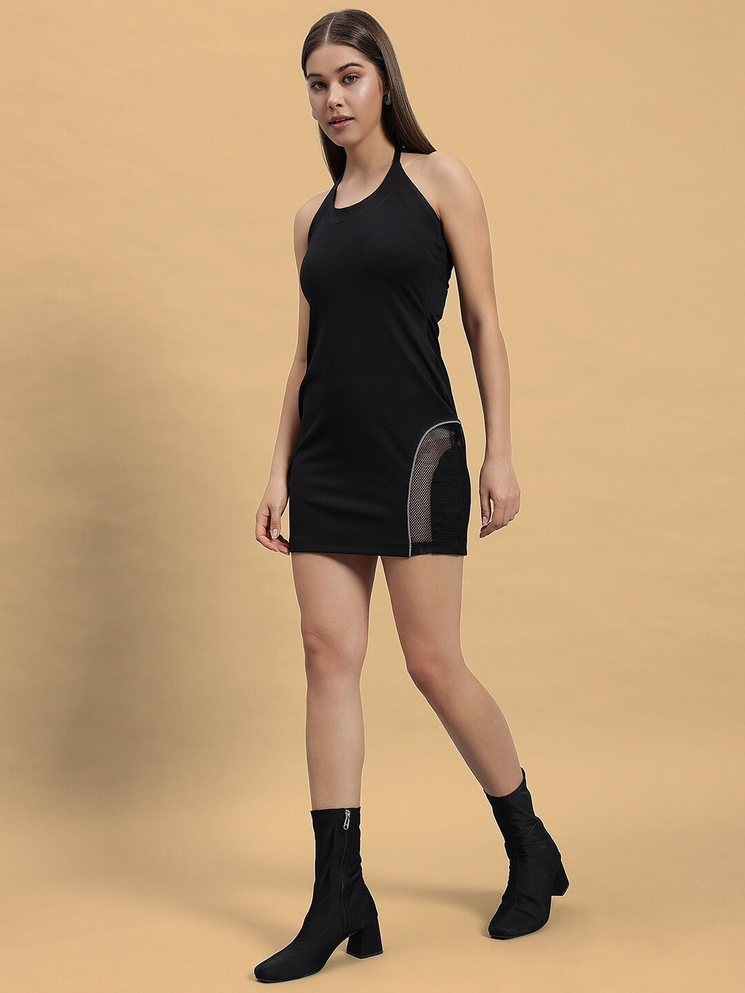 WOMEN'S ALICE DRESS WITH REFLECTOR PIPING (BLACK)