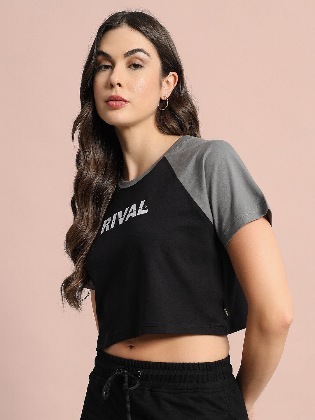 Women's Rival Raglan Crop-Top (Black Grey)