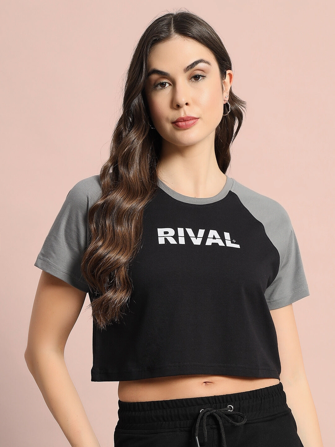 Women's Rival Raglan Crop-Top (Black Grey)