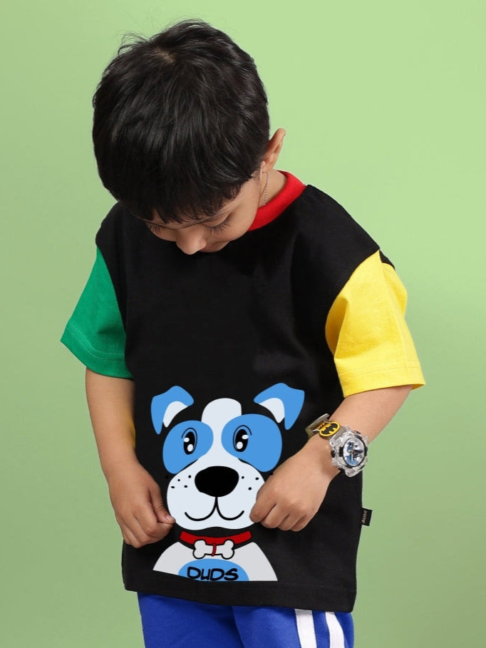 PUPPY DOG PRINTRD T-SHIRT FOR BOYS & GIRLS (BLACK)