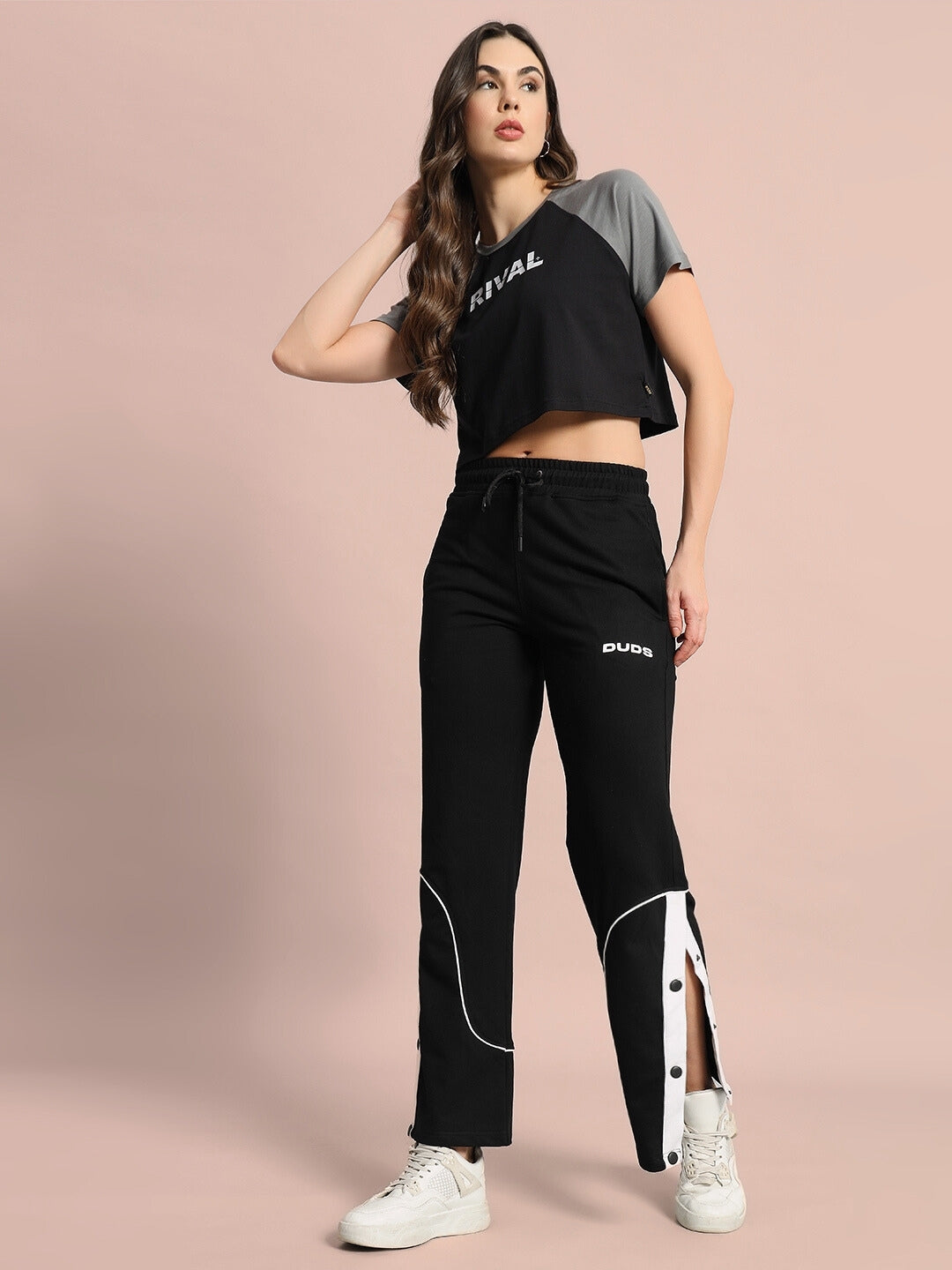 WOMEN'S RIVAL RAGLAN CROP-TOP (BLACK GREY)
