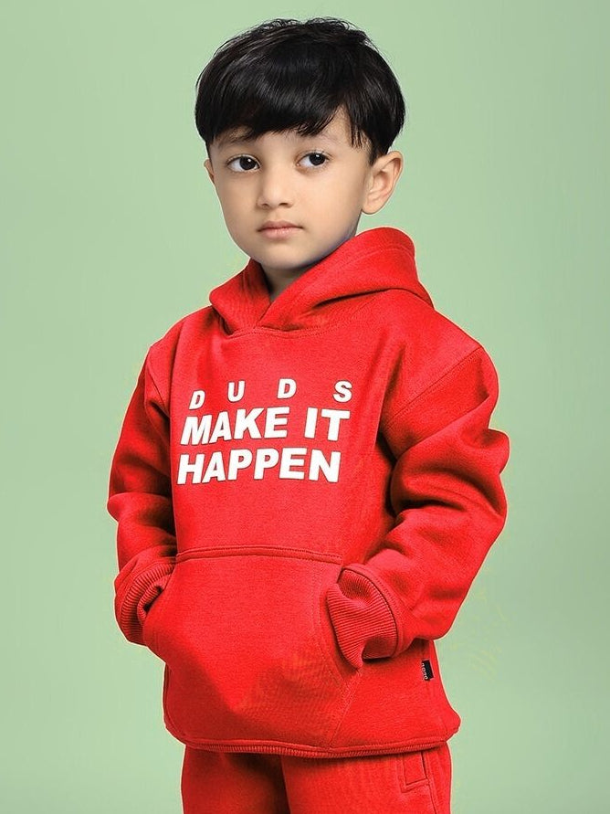 MAKE IT HAPPEN FLEECE HOODIE FOR BOYS AND GIRLS RED
