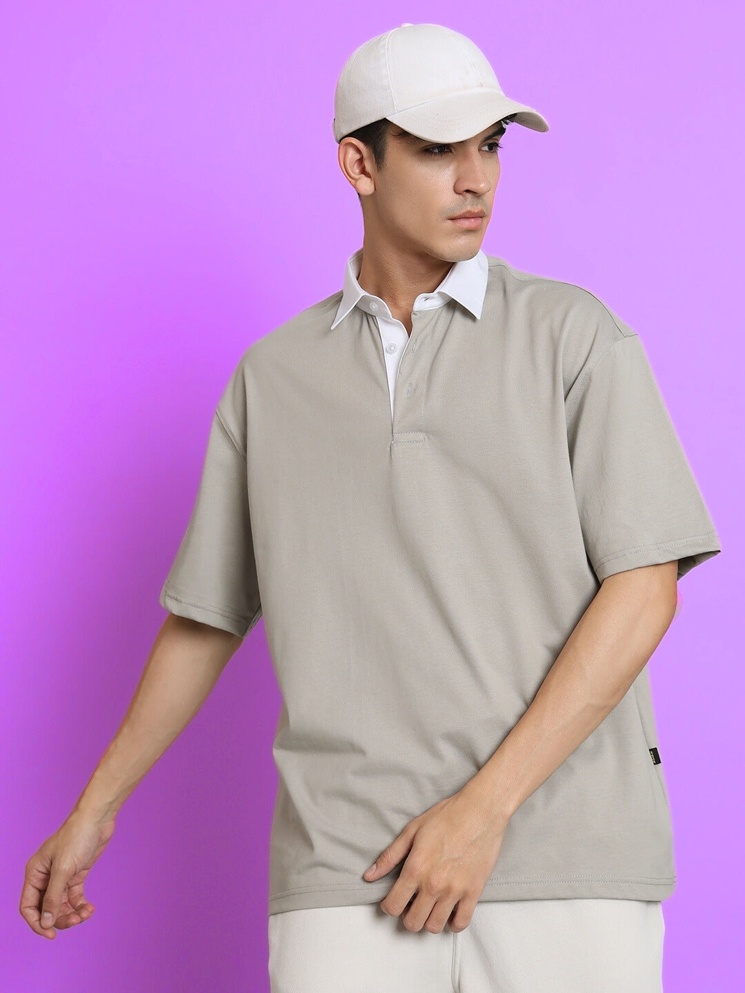 Sagol Polo Oversized Polo T-Shirt (Grained Grey)