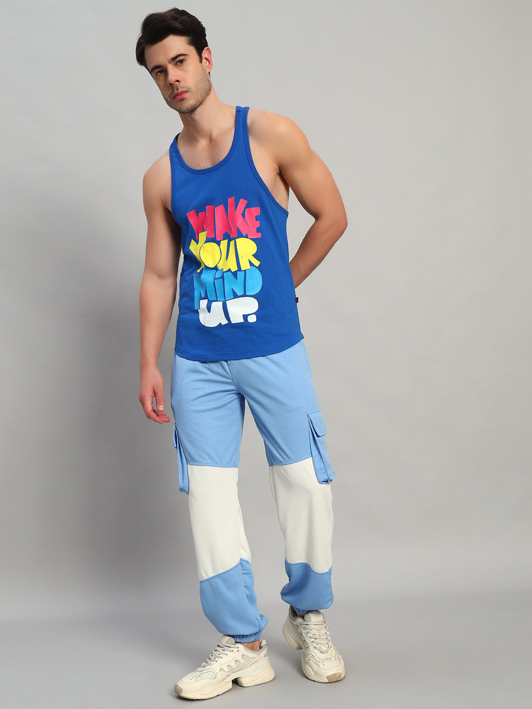 RADIANT RELAXED FIT JOGGERS (WHITE-SKY BLUE)