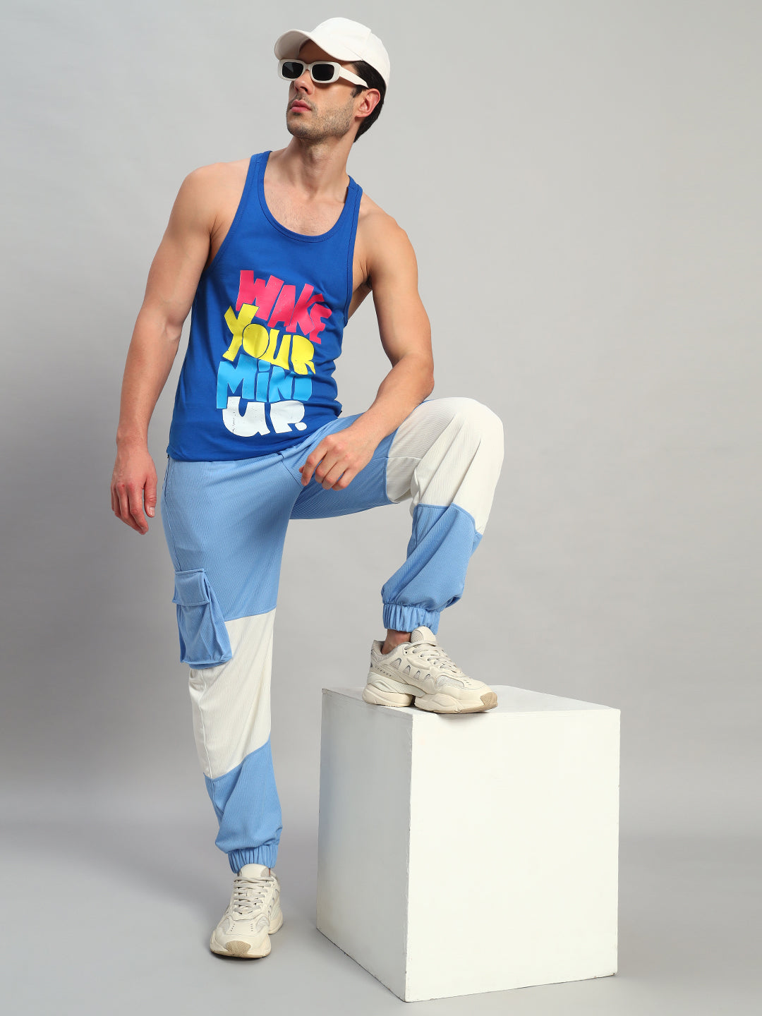 RADIANT RELAXED FIT JOGGERS (WHITE-SKY BLUE)