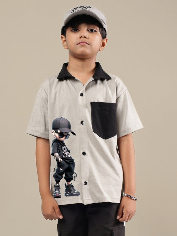 ADORABLY SHIRT FOR BOYS & GIRLS (GREY-BLACK)