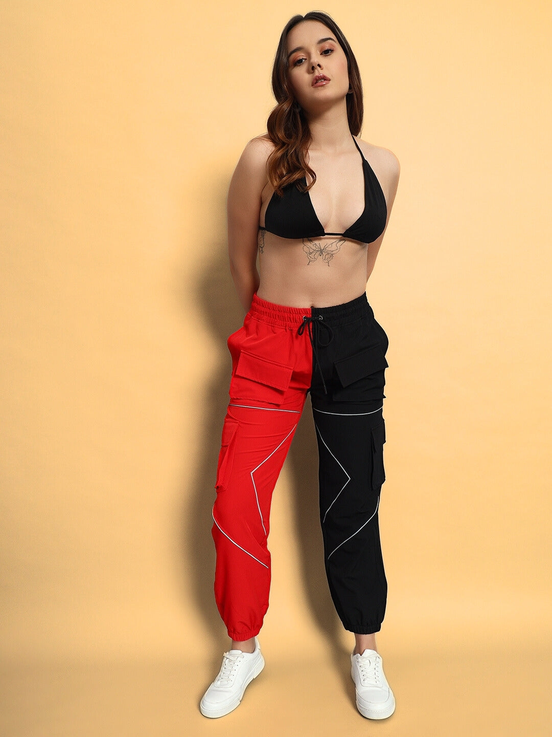 WOMEN'S FRONTLINE REFLECTOR PARACHUTE CARGO PANTS (RED-BLACK)