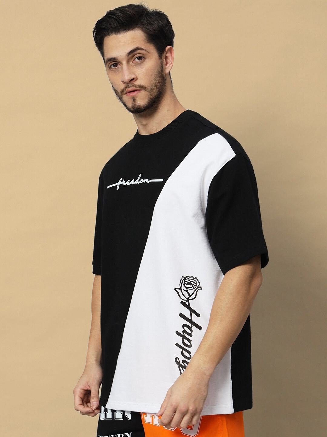 FREEDOM CONTRAST OVER-SIZED T-SHIRT (BLACK-WHITE)
