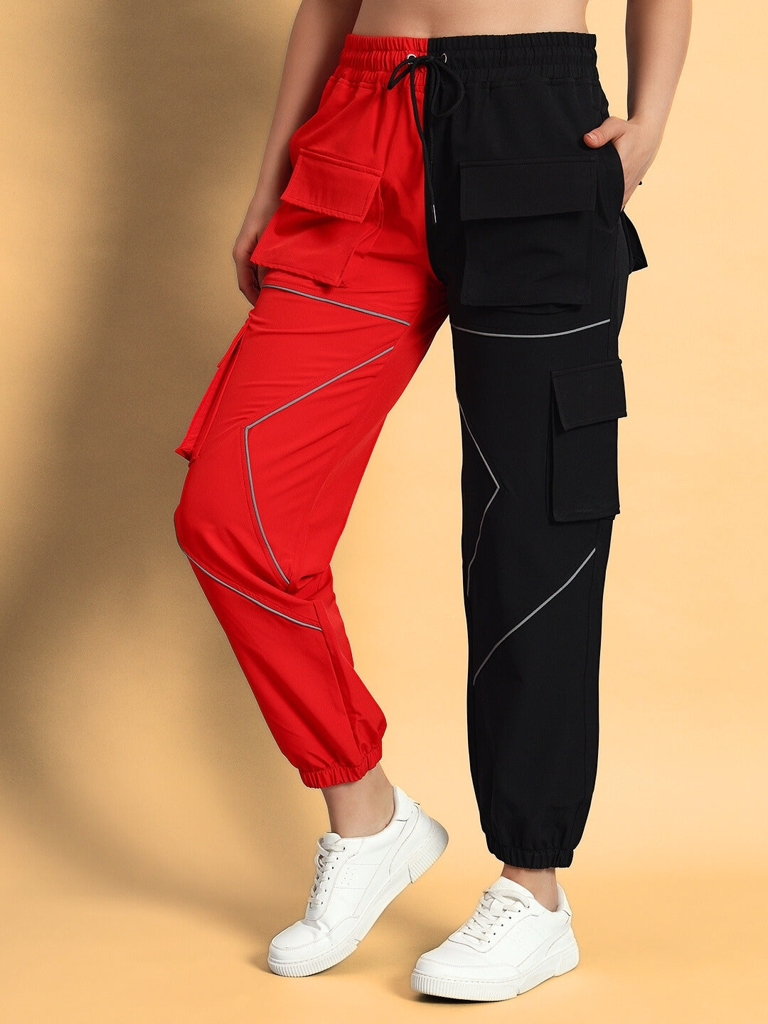 WOMEN'S FRONTLINE REFLECTOR PARACHUTE CARGO PANTS (RED-BLACK)