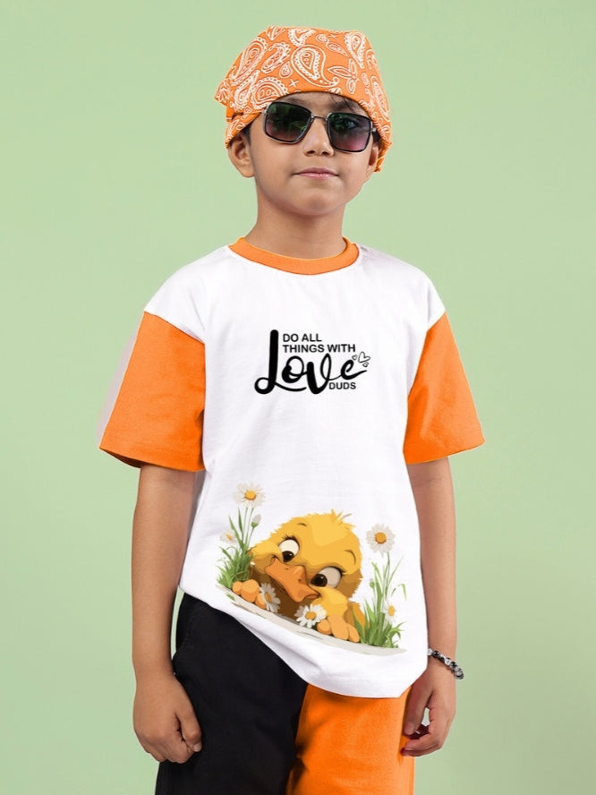 FRIENDSHIP BUCKET T-SHIRT FOR BOYS & GIRLS (WHITE-ORANGE)