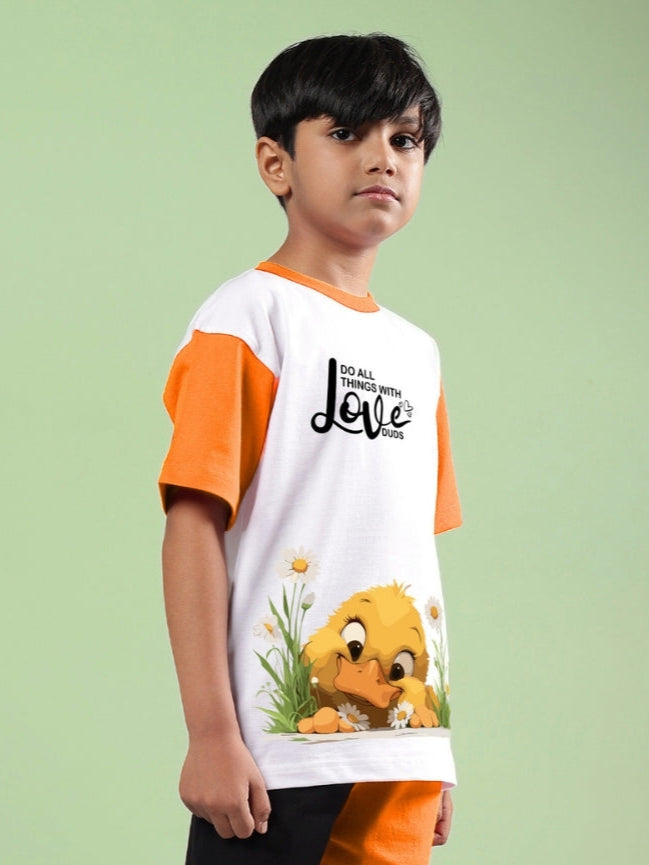 FRIENDSHIP BUCKET T-SHIRT FOR BOYS & GIRLS (WHITE-ORANGE)