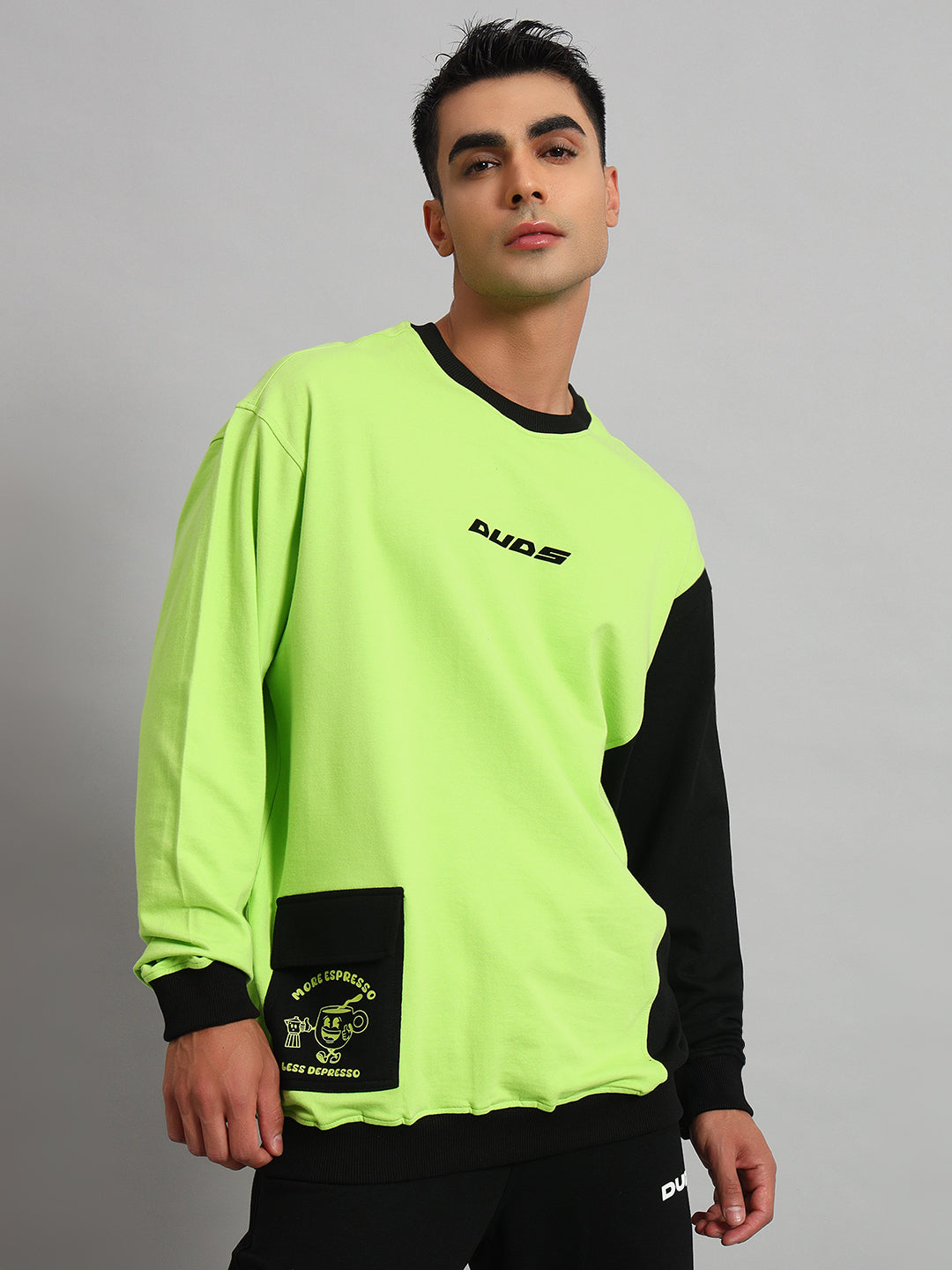 ESPRESSO OVERSIZED SWEATSHIRT (NEON GREEN-BLACK)