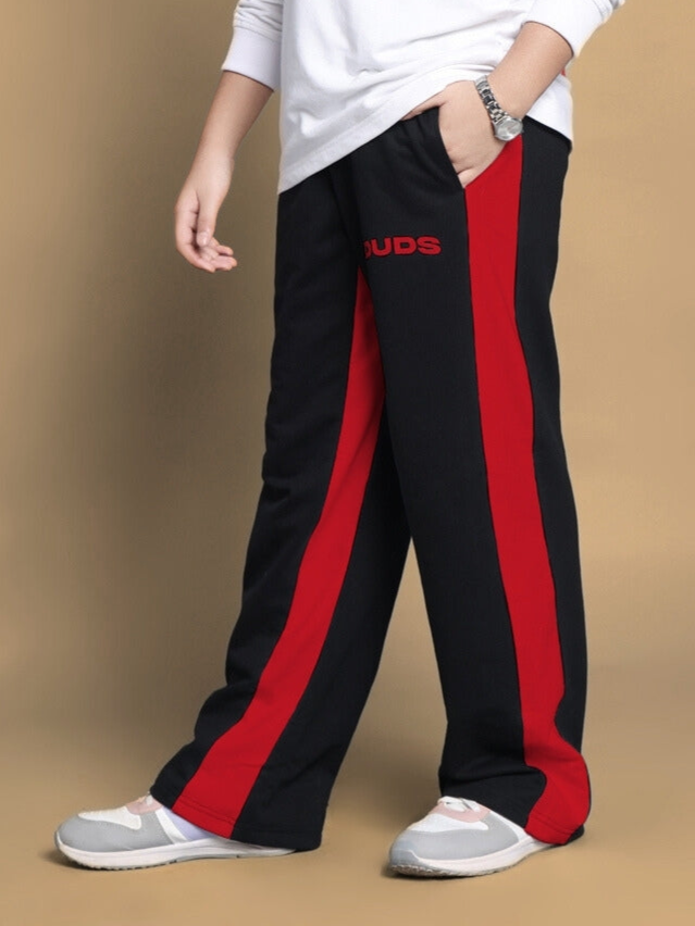 SIDE SEAM BAGGY JOGGER FOR BOYS & GIRLS (BLACK-RED)