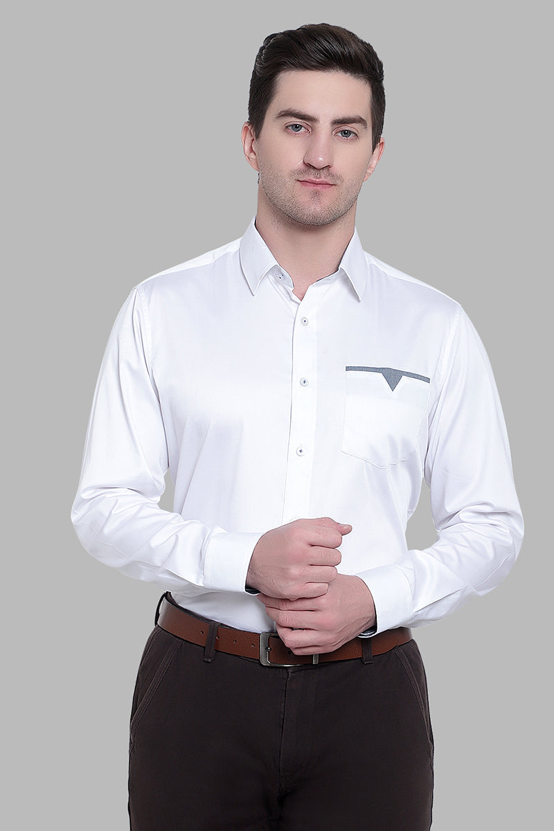 Designer Giza Cotton White Shirt with Brown Printed Highlighter - Wearduds
