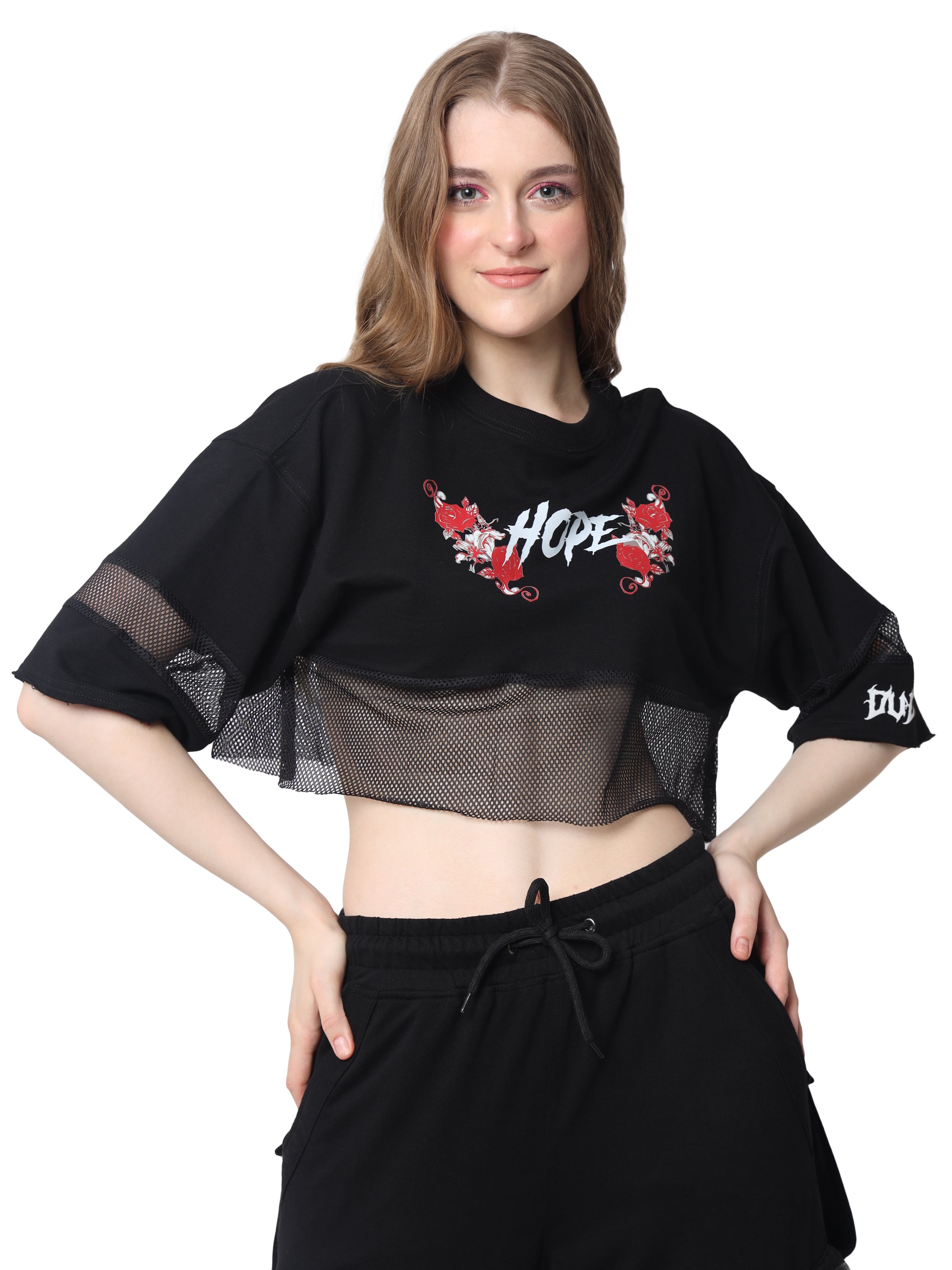 Hope Oversized Cropped T-Shirts (Black) - Wearduds