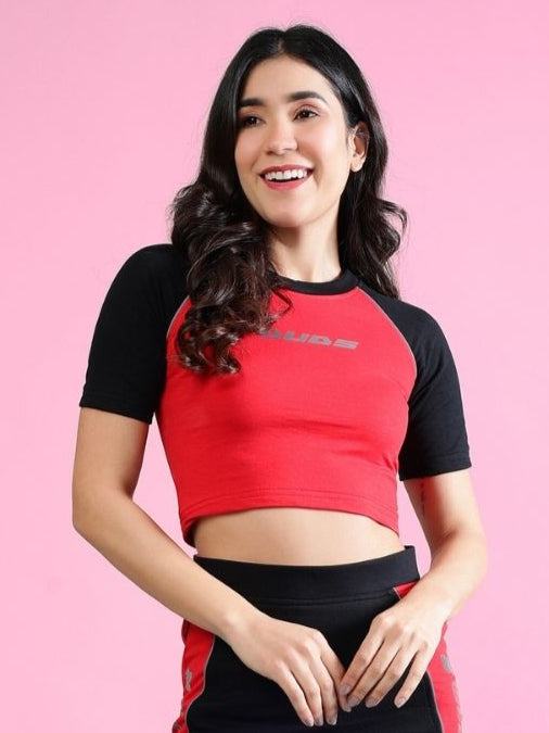 WOMEN'S ROSALINA COLORBLOCK  CROP-TOP (RED BLACK)
