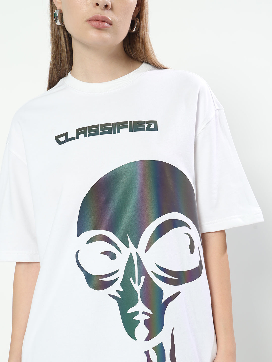 Women's Classified Reflector Over-Sized T-Shirt (White)
