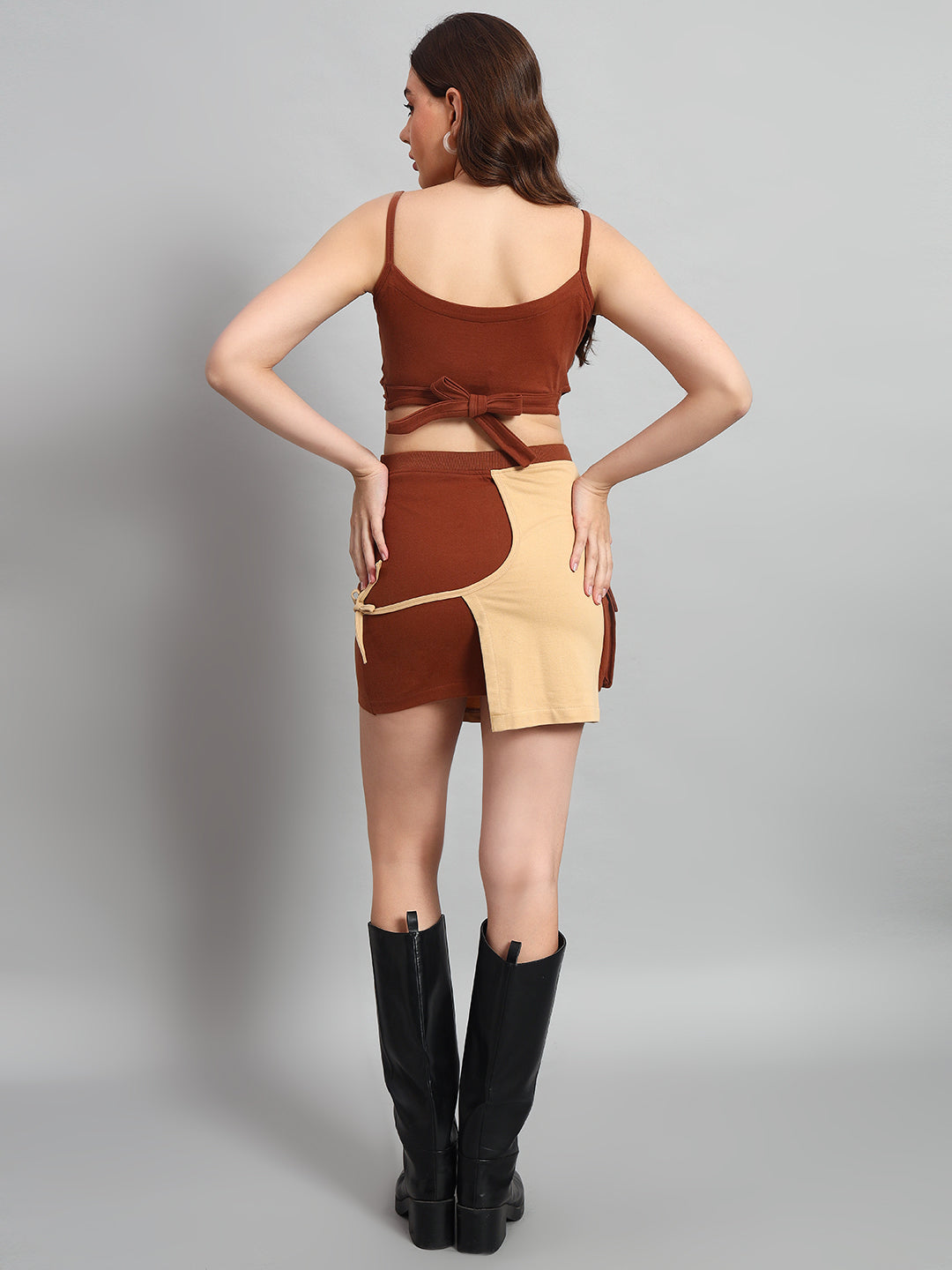 WOMEN'S APPLIC CO-ORD SET (BEIGE-BROWN)
