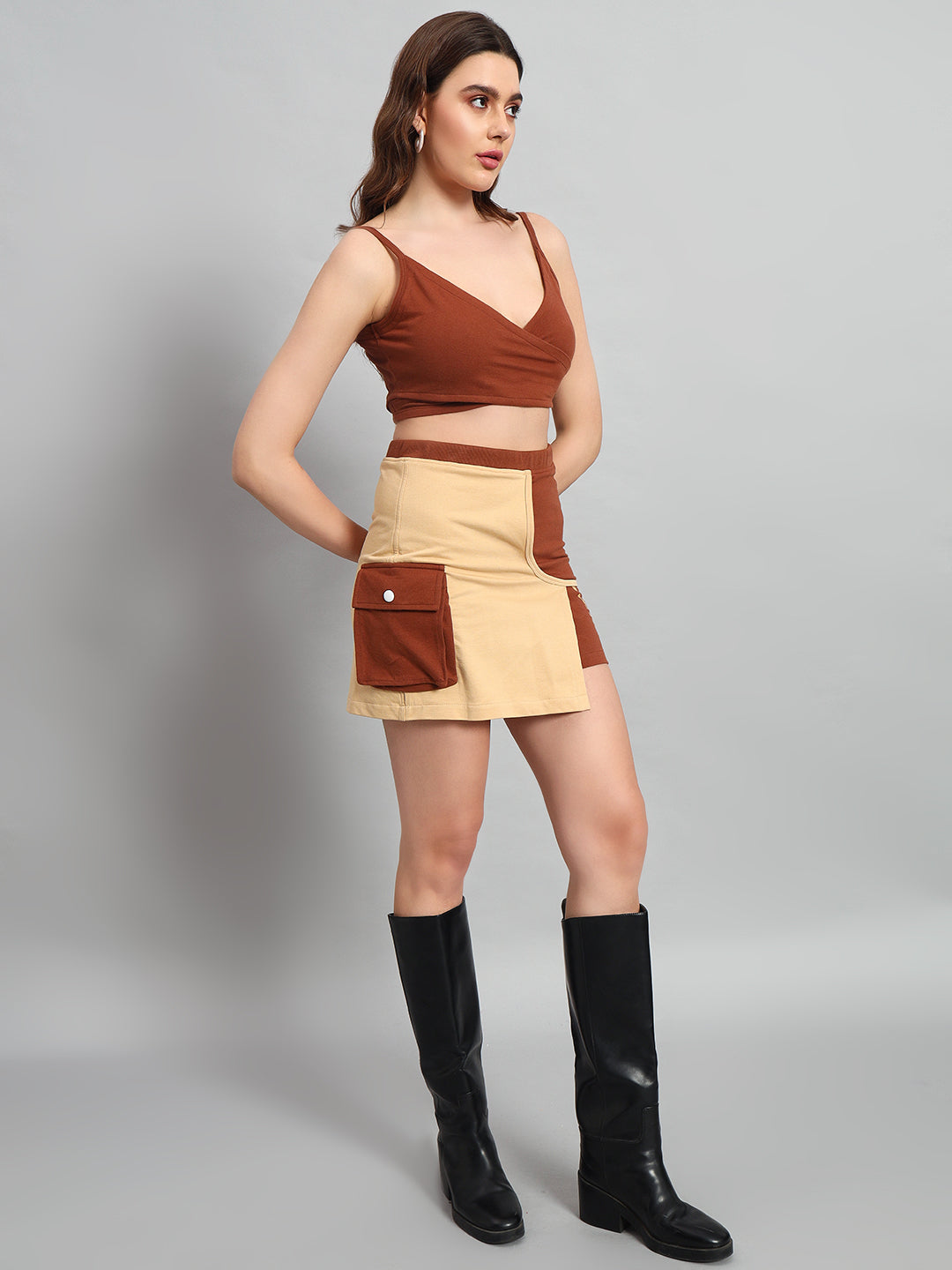WOMEN'S APPLIC CO-ORD SET (BEIGE-BROWN)
