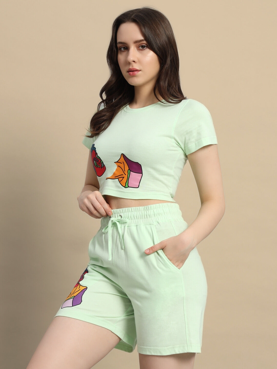 Women's Drip God Co-Ord Set with Print (Nyanza Green)