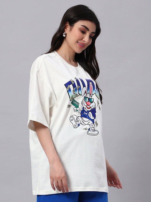 WOMEN'S BUNNY BUGS OVERSIZED T-SHIRT (OFF-WHITE)