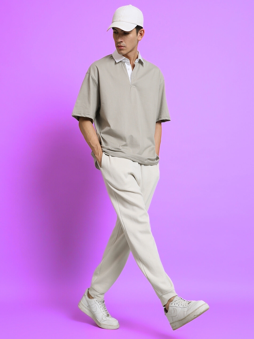 Sagol Polo Oversized Polo T-Shirt (Grained Grey)