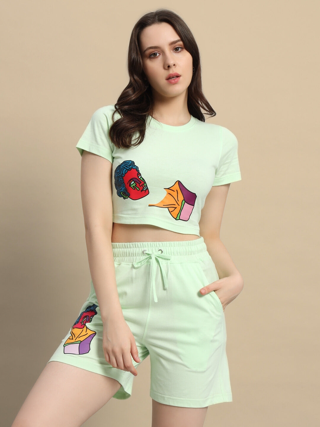 Women's Drip God Co-Ord Set with Print (Nyanza Green)