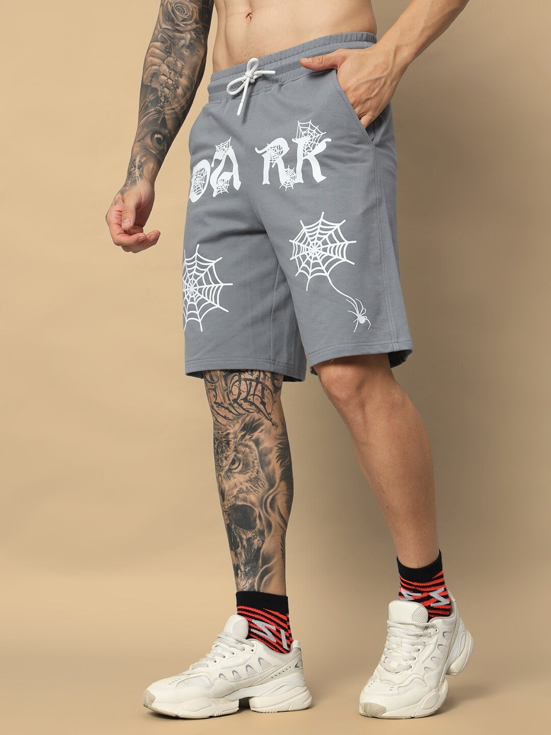 Dark Web Regular Fit Shorts (Grey)