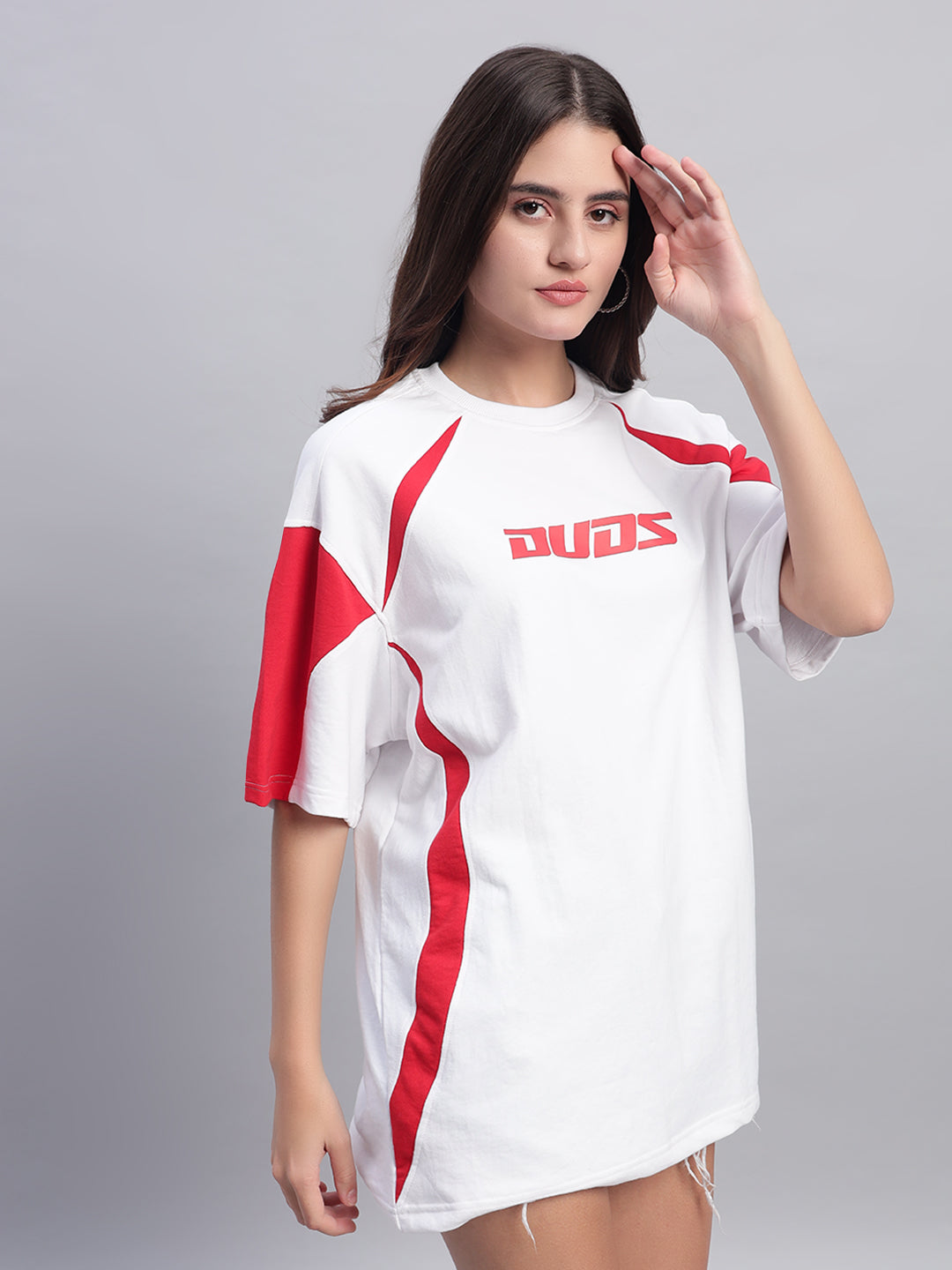 WOMEN'S CANDOR OVER-SIZED T-SHIRT (WHITE RED)