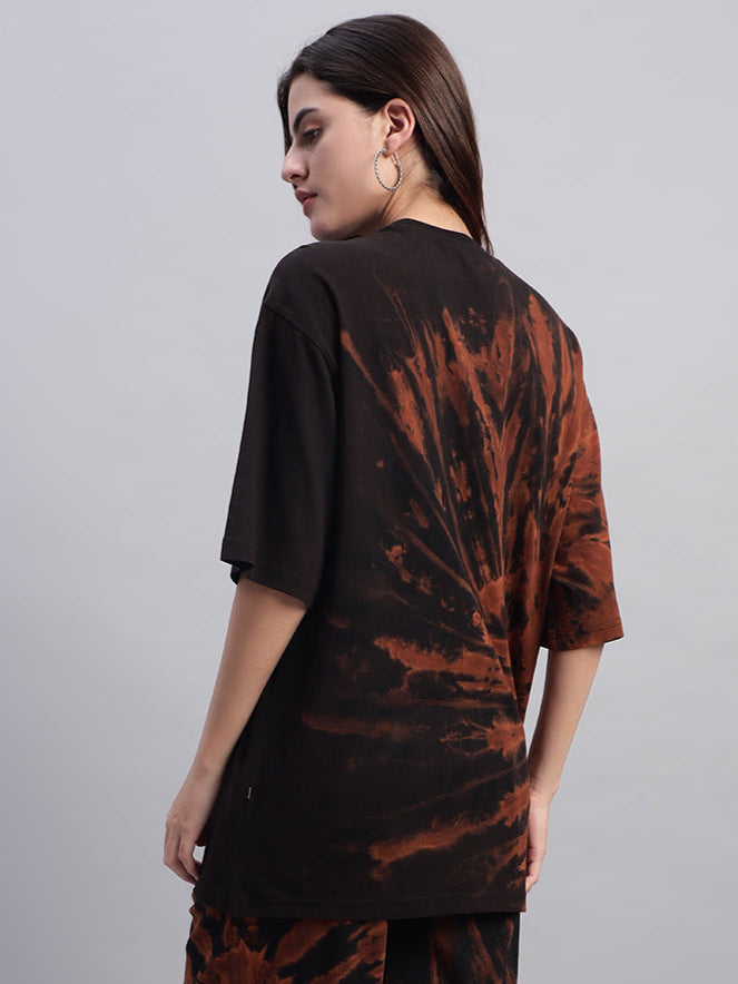 WOMEN'S HUSTLER OVER-SIZED TIE-DYE T-SHIRT (BLACK)