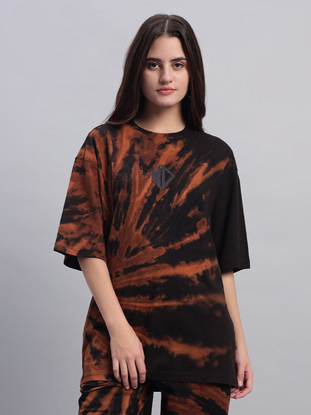 WOMEN'S HUSTLER OVER-SIZED TIE-DYE T-SHIRT (BLACK)