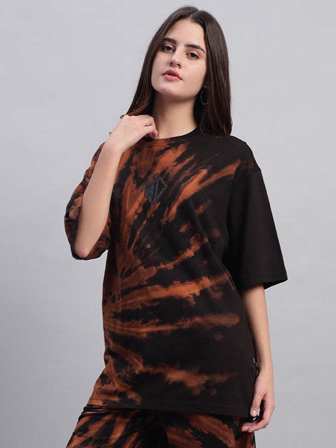 WOMEN'S HUSTLER OVER-SIZED TIE-DYE T-SHIRT (BLACK)