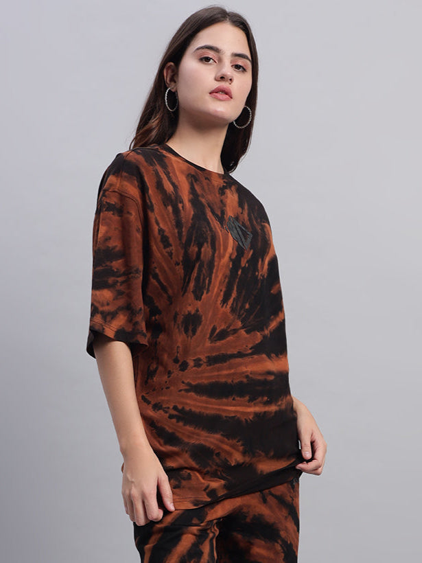 WOMEN'S HUSTLER OVER-SIZED TIE-DYE T-SHIRT (BLACK)