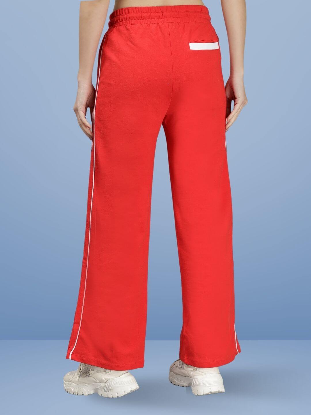 Back view of WEARDUDS RIO RELAXED FIT JOGGERS RED with white piping, showcasing handmade craftsmanship and relaxed fit.